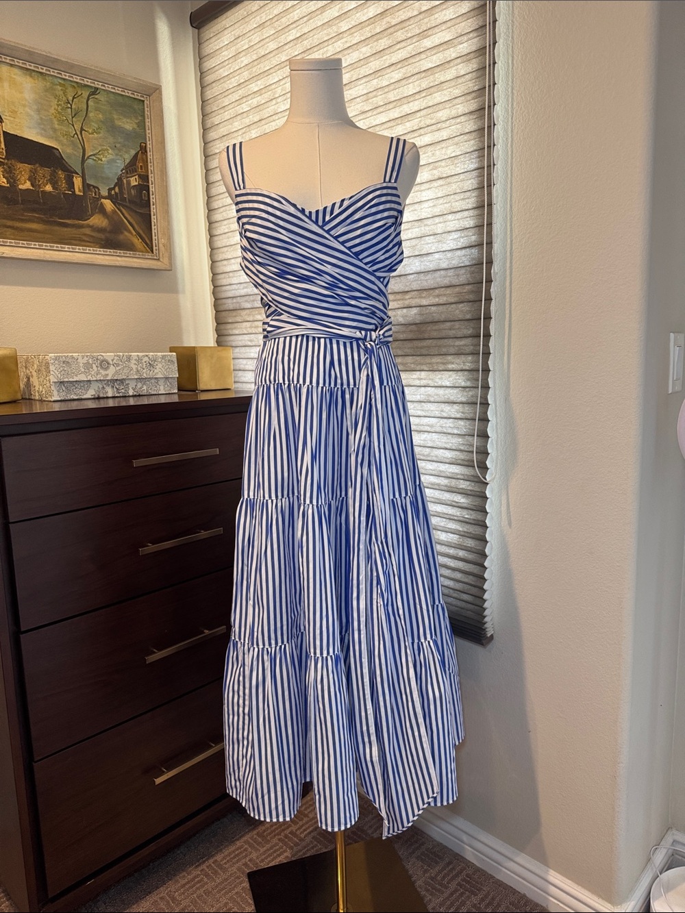 NWT Lauren Ralph Lauren Striped Cotton Broadcloth Tiered Dress. Size 8 - Picture 2 of 8